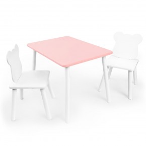 Детский комплект стол и два стула «Мишка» Rolti Baby (розовый/белый, массив березы/мдф) в Нижневартовске - niznevartovsk.ok-mebel.com | фото