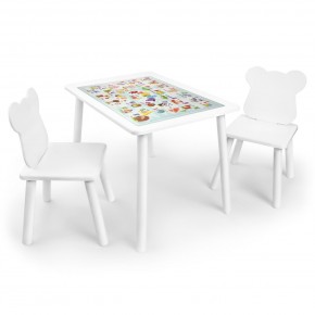 Детский комплект стол и два стула Мишка Rolti Baby с накладкой Алфавит (белая столешница/белое сиденье/белые ножки) в Нижневартовске - niznevartovsk.ok-mebel.com | фото