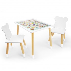 Детский комплект стол и два стула Мишка Rolti Baby с накладкой Алфавит (белая столешница/белое сиденье/береза ножки) в Нижневартовске - niznevartovsk.ok-mebel.com | фото