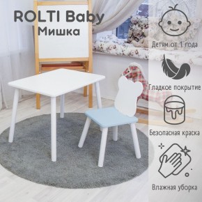 Детский комплект стол и стул «Мишка» Rolti Baby  (голубая столешница/голубое сиденье/белые ножки) в Нижневартовске - niznevartovsk.ok-mebel.com | фото 1
