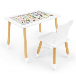 Детский комплект стол и стул Мишка Rolti Baby с накладкой Алфавит (белая столешница/белое сиденье/береза ножки) в Нижневартовске - niznevartovsk.ok-mebel.com | фото