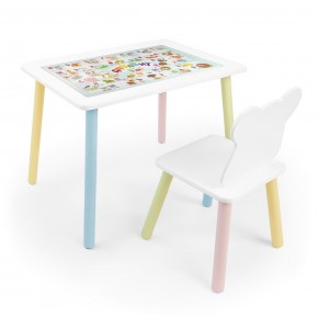 Детский комплект стол и стул Мишка Rolti Baby с накладкой Алфавит (белая столешница/белое сиденье/цветные ножки) в Нижневартовске - niznevartovsk.ok-mebel.com | фото
