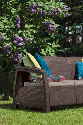 Диван пластиковый Корфу Макс (Corfu love seat max) коричневый в Нижневартовске - niznevartovsk.ok-mebel.com | фото 2