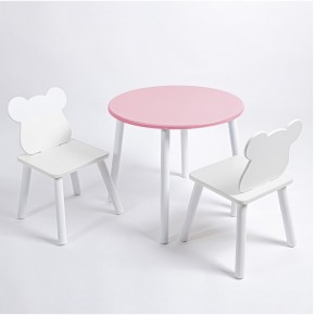 Комплект детский стол КРУГЛЫЙ и два стула МИШКА ROLTI Baby (розовая столешница/белое сиденье/белые ножки) в Нижневартовске - niznevartovsk.ok-mebel.com | фото 1