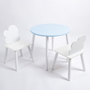 Комплект детский стол КРУГЛЫЙ и два стула ОБЛАЧКО ROLTI Baby (голубая столешница/белое сиденье/белые ножки) в Нижневартовске - niznevartovsk.ok-mebel.com | фото