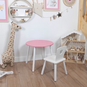 Комплект детский стол КРУГЛЫЙ и стул КОРОНА ROLTI Baby (розовая столешница/белое сиденье/белые ножки) в Нижневартовске - niznevartovsk.ok-mebel.com | фото 1
