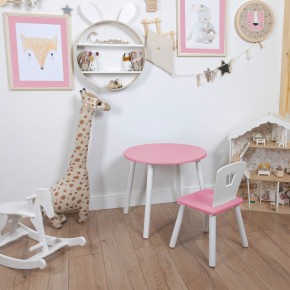 Комплект детский стол КРУГЛЫЙ и стул КОРОНА ROLTI Baby (розовая столешница/розовое сиденье/белые ножки) в Нижневартовске - niznevartovsk.ok-mebel.com | фото