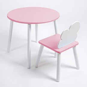 Комплект детский стол КРУГЛЫЙ и стул ОБЛАЧКО ROLTI Baby (розовая столешница/розовое сиденье/белые ножки) в Нижневартовске - niznevartovsk.ok-mebel.com | фото