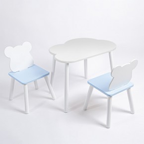 Комплект детский стол ОБЛАЧКО и два стула МИШКА ROLTI Baby (белая столешница/голубое сиденье/белые ножки) в Нижневартовске - niznevartovsk.ok-mebel.com | фото