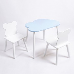 Комплект детский стол ОБЛАЧКО и два стула МИШКА ROLTI Baby (голубая столешница/белое сиденье/белые ножки) в Нижневартовске - niznevartovsk.ok-mebel.com | фото