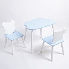 Комплект детский стол ОБЛАЧКО и два стула МИШКА ROLTI Baby (голубая столешница/голубое сиденье/белые ножки) в Нижневартовске - niznevartovsk.ok-mebel.com | фото