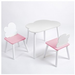 Комплект детский стол ОБЛАЧКО и два стула ОБЛАЧКО ROLTI Baby (белая столешница/розовый сиденье/белые ножки) в Нижневартовске - niznevartovsk.ok-mebel.com | фото 1