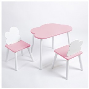 Комплект детский стол ОБЛАЧКО и два стула ОБЛАЧКО ROLTI Baby (розовая столешница/розовое сиденье/белые ножки) в Нижневартовске - niznevartovsk.ok-mebel.com | фото 1