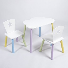 Комплект детский стол ОБЛАЧКО и два стула ЗВЕЗДА ROLTI Baby (белая столешница/белое сиденье/цветные ножки) в Нижневартовске - niznevartovsk.ok-mebel.com | фото