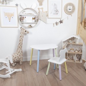 Комплект детский стол ОБЛАЧКО и стул МИШКА ROLTI Baby (белая столешница/белое сиденье/цветные ножки) в Нижневартовске - niznevartovsk.ok-mebel.com | фото