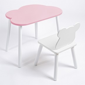 Комплект детский стол ОБЛАЧКО и стул МИШКА ROLTI Baby (розовая столешница/белое сиденье/белые ножки) в Нижневартовске - niznevartovsk.ok-mebel.com | фото
