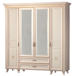 Шкаф для одежды 4-дверный с зеркалом №493 Марлен кремовый белый в Нижневартовске - niznevartovsk.ok-mebel.com | фото